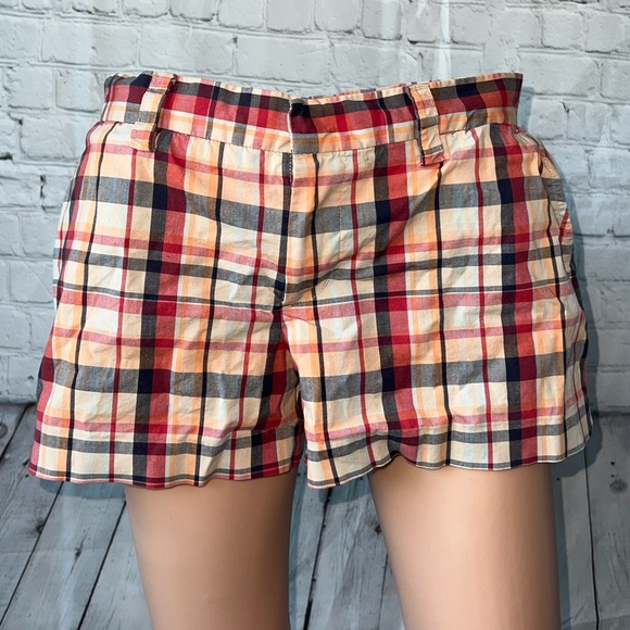 American Eagle Outfitters Pants - American Eagle Stretch Red, Orange & Black Plaid High Waist shorts size 4